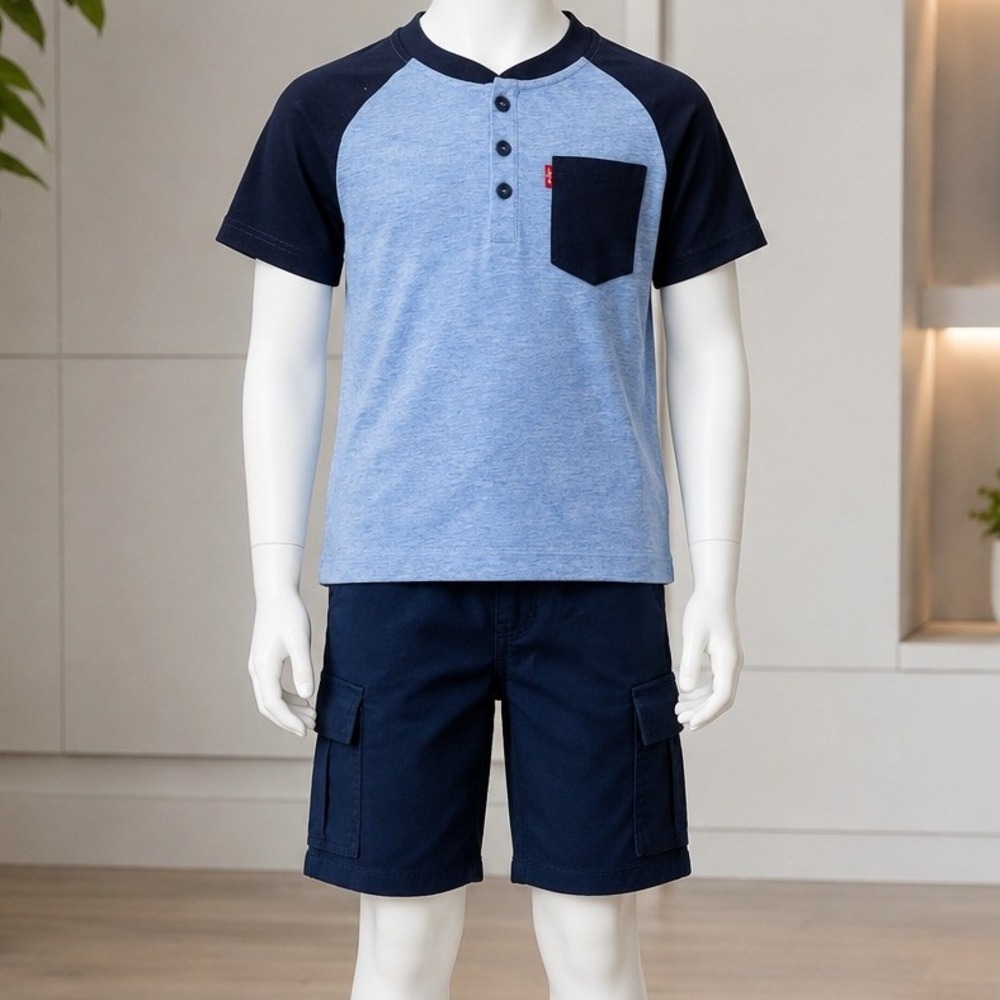 Levi's Boys 2PC Short Set Blue Heather Henley Cargo Shorts 6